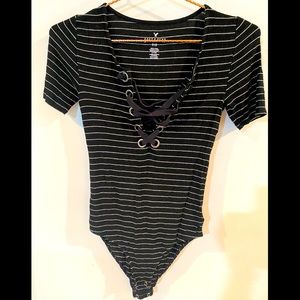 Striped Lace Up Bodysuit